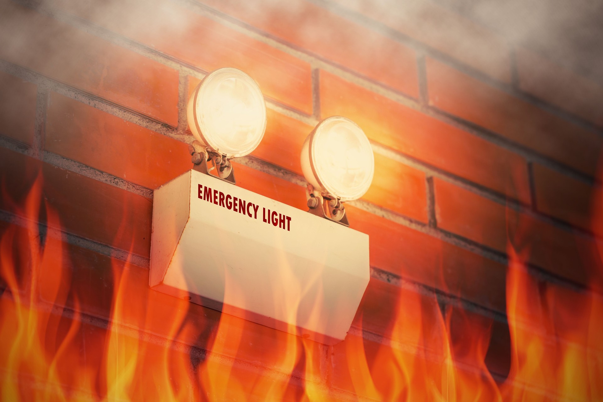 emergency light inside fire building working